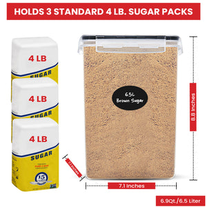 Extra Large Flour and Sugar Storage Containers 6.5L - 220 Fl. Oz 2 Pc Plastic Bulk Airtight Food Storage Rice Containers With Lids - Kitchen Pantry Organizer and Storage Canisters, Marker and Labels