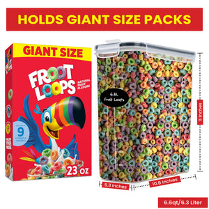 Extra Large Cereal Containers Storage 6.3L - 213 fl. oz - 2 Pc Family Size Cereal Dispenser Countertop, Bulk Airtight Food Storage Containers for Pantry Organization Labels and Marker