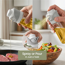 DWËLLZA KITCHEN Olive Oil Dispenser for Kitchen 2-in-1 Pour and Spray | 7.7 oz / 230 ml | Glass Olive Oil Sprayer for Cooking, Airfryer, Salad & BBQ | Set of 2 Bottles, White