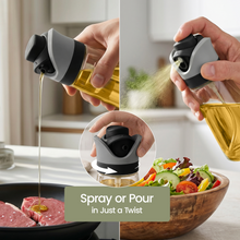 DWËLLZA KITCHEN Olive Oil Dispenser for Kitchen 2-in-1 Pour and Spray | 11.5 oz / 340 ml | Glass Olive Oil Sprayer for Cooking, Airfryer, Salad & BBQ | Set of 2 Bottles, Black