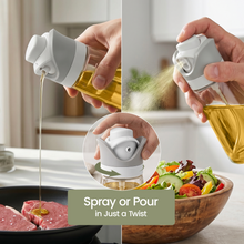 DWËLLZA KITCHEN Olive Oil Dispenser for Kitchen 2-in-1 Pour and Spray | 11.5 oz / 340 ml | Glass Olive Oil Sprayer for Cooking, Airfryer, Salad & BBQ | Set of 2 Bottles, White