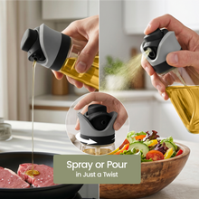 DWËLLZA KITCHEN Olive Oil Dispenser for Kitchen 2-in-1 Pour and Spray | 7.7 oz / 230 ml | Glass Olive Oil Sprayer for Cooking, Airfryer, Salad & BBQ | Set of 2 Bottles, Black