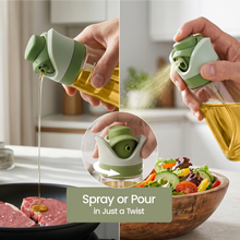 DWËLLZA KITCHEN Olive Oil Dispenser for Kitchen 2-in-1 Pour and Spray | 11.5 oz / 340 ml | Glass Olive Oil Sprayer for Cooking, Airfryer, Salad & BBQ | Set of 2 Bottles, Green