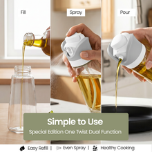 DWËLLZA KITCHEN Olive Oil Dispenser for Kitchen 2-in-1 Pour and Spray | 7.7 oz / 230 ml | Glass Olive Oil Sprayer for Cooking, Airfryer, Salad & BBQ | Set of 2 Bottles, White