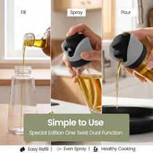 DWËLLZA KITCHEN Olive Oil Dispenser for Kitchen 2-in-1 Pour and Spray | 11.5 oz / 340 ml | Glass Olive Oil Sprayer for Cooking, Airfryer, Salad & BBQ | Set of 2 Bottles, Black