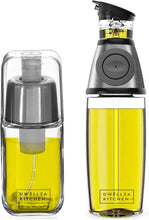 DWËLLZA KITCHEN Olive Oil Dispenser Bottle For Kitchen & Sprayer For Cooking - Glass 17 Oz. Cooking Oil/Syrup Dispenser With Measurements & 6 Oz. Spray Bottle Set