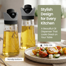 DWËLLZA KITCHEN Olive Oil Dispenser for Kitchen 2-in-1 Pour and Spray | 11.5 oz / 340 ml | Glass Olive Oil Sprayer for Cooking, Airfryer, Salad & BBQ | Set of 2 Bottles, Black