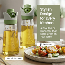 DWËLLZA KITCHEN Olive Oil Dispenser for Kitchen 2-in-1 Pour and Spray | 11.5 oz / 340 ml | Glass Olive Oil Sprayer for Cooking, Airfryer, Salad & BBQ | Set of 2 Bottles, Green