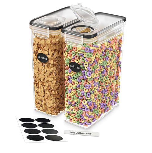 Cereal Containers Storage - 2 Pack Cereal Dispenser Airtight Food Storage Containers BPA-Free Pantry Organization and Storage, Canister for Flour & Sugar 1 Marker 8 Labels (135.2oz)
