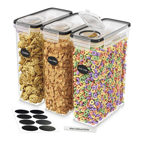 Cereal Containers Storage – 3 Pack Cereal Dispenser Airtight Food Storage Containers BPA-Free Pantry Organization and Storage, Canister for Flour & Sugar 1 Marker 8 Labels (135.2oz)