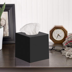 Tissue Box Cover Square - Facial Cube Tissue Box Holder Case Dispenser for Bathroom Vanity Countertop, Bedroom Dresser, Office Desk or Night Stand Table, 2 Pack - Black