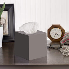 Gray Tissue Box Cover Square - Plastic Facial Tissue Box Holder Vessel Dispenser - Decorative Cube Tissue Holder for Bathroom, Vanity Countertop, Dresser, Bedroom, Office Grey Decor