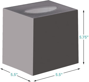 Gray Tissue Box Cover Square - Plastic Facial Tissue Box Holder Vessel Dispenser - Decorative Cube Tissue Holder for Bathroom, Vanity Countertop, Dresser, Bedroom, Office Grey Decor
