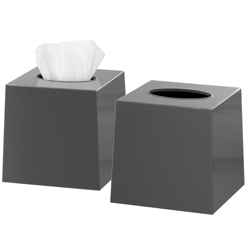Tissue Box Cover Square - Facial Cube Tissue Box Holder Case Dispenser for Bathroom Vanity Countertop, Bedroom Dresser, Office Desk or Night Stand Table, 2 Pack - Grey