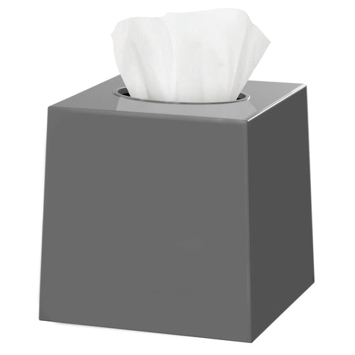 Gray Tissue Box Cover Square - Plastic Facial Tissue Box Holder Vessel Dispenser - Decorative Cube Tissue Holder for Bathroom, Vanity Countertop, Dresser, Bedroom, Office Grey Decor