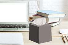Gray Tissue Box Cover Square - Plastic Facial Tissue Box Holder Vessel Dispenser - Decorative Cube Tissue Holder for Bathroom, Vanity Countertop, Dresser, Bedroom, Office Grey Decor