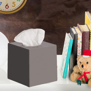 Gray Tissue Box Cover Square - Plastic Facial Tissue Box Holder Vessel Dispenser - Decorative Cube Tissue Holder for Bathroom, Vanity Countertop, Dresser, Bedroom, Office Grey Decor