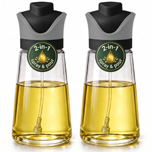DWËLLZA KITCHEN Olive Oil Dispenser for Kitchen 2-in-1 Pour and Spray | 7.7 oz / 230 ml | Glass Olive Oil Sprayer for Cooking, Airfryer, Salad & BBQ | Set of 2 Bottles, Black