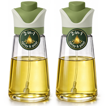 DWËLLZA KITCHEN Olive Oil Dispenser for Kitchen | 2-in-1 Pour and Spray | 7.7 oz / 230 ml | Glass Olive Oil Sprayer for Cooking, Airfryer, Salad & BBQ | Set of 2 Bottles, Green