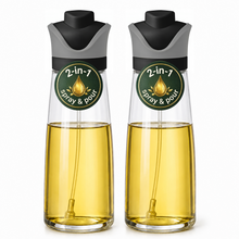 DWËLLZA KITCHEN Olive Oil Dispenser for Kitchen 2-in-1 Pour and Spray | 11.5 oz / 340 ml | Glass Olive Oil Sprayer for Cooking, Airfryer, Salad & BBQ | Set of 2 Bottles, Black