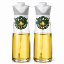 DWËLLZA KITCHEN Olive Oil Dispenser for Kitchen 2-in-1 Pour and Spray | 11.5 oz / 340 ml | Glass Olive Oil Sprayer for Cooking, Airfryer, Salad & BBQ | Set of 2 Bottles, White