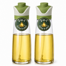 DWËLLZA KITCHEN Olive Oil Dispenser for Kitchen 2-in-1 Pour and Spray | 11.5 oz / 340 ml | Glass Olive Oil Sprayer for Cooking, Airfryer, Salad & BBQ | Set of 2 Bottles, Green