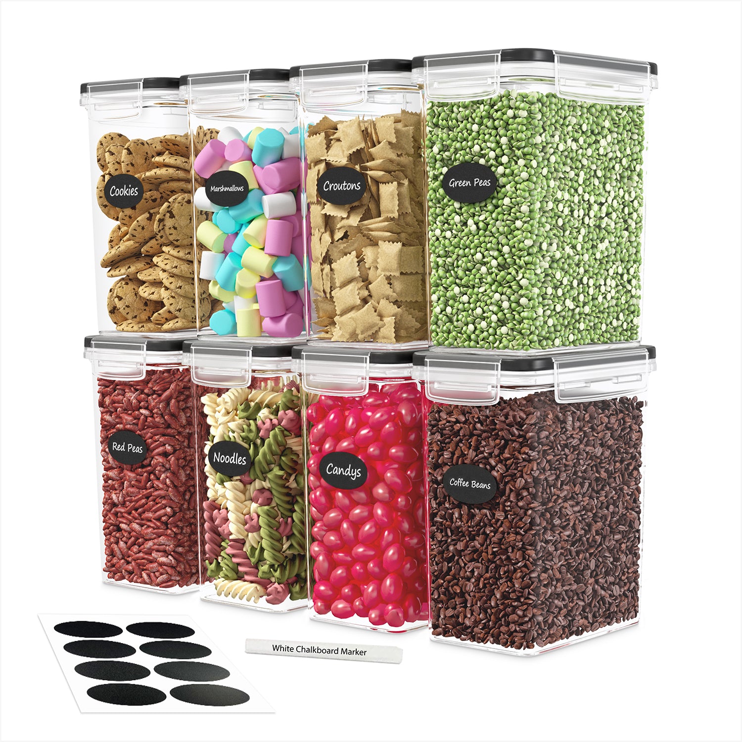 Airtight Food Storage Container Set - 8 Pieces 1.6L - Plastic BPA Free  Kitchen Pantry Storage Containers - Dishwasher Safe - Include 8 Labels and