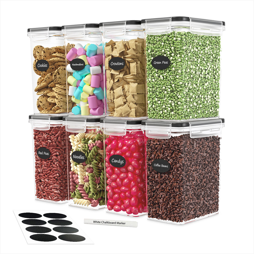 Airtight Food Storage Container Set - 8 Pieces 1.6L - Plastic BPA Free Kitchen Pantry Storage Containers - Dishwasher Safe - Include 8 Labels and Marker - Keeps Food Fresh & Dry