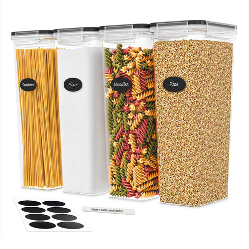 Tall Airtight Food Storage Containers with Lids - for Spaghetti, Noodles & Pasta - 4 Piece Set/All Same Size - Pantry & Kitchen Organization - Plastic Canisters Keeps Food Fresh & Dry