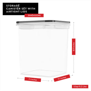 Extra Large Airtight Food Storage Containers - 2 PC 175 oz Each - For Flour & Sugar - Air Tight Pantry & Kitchen Organization Bulk Food Storage Canisters with Marker & Labels