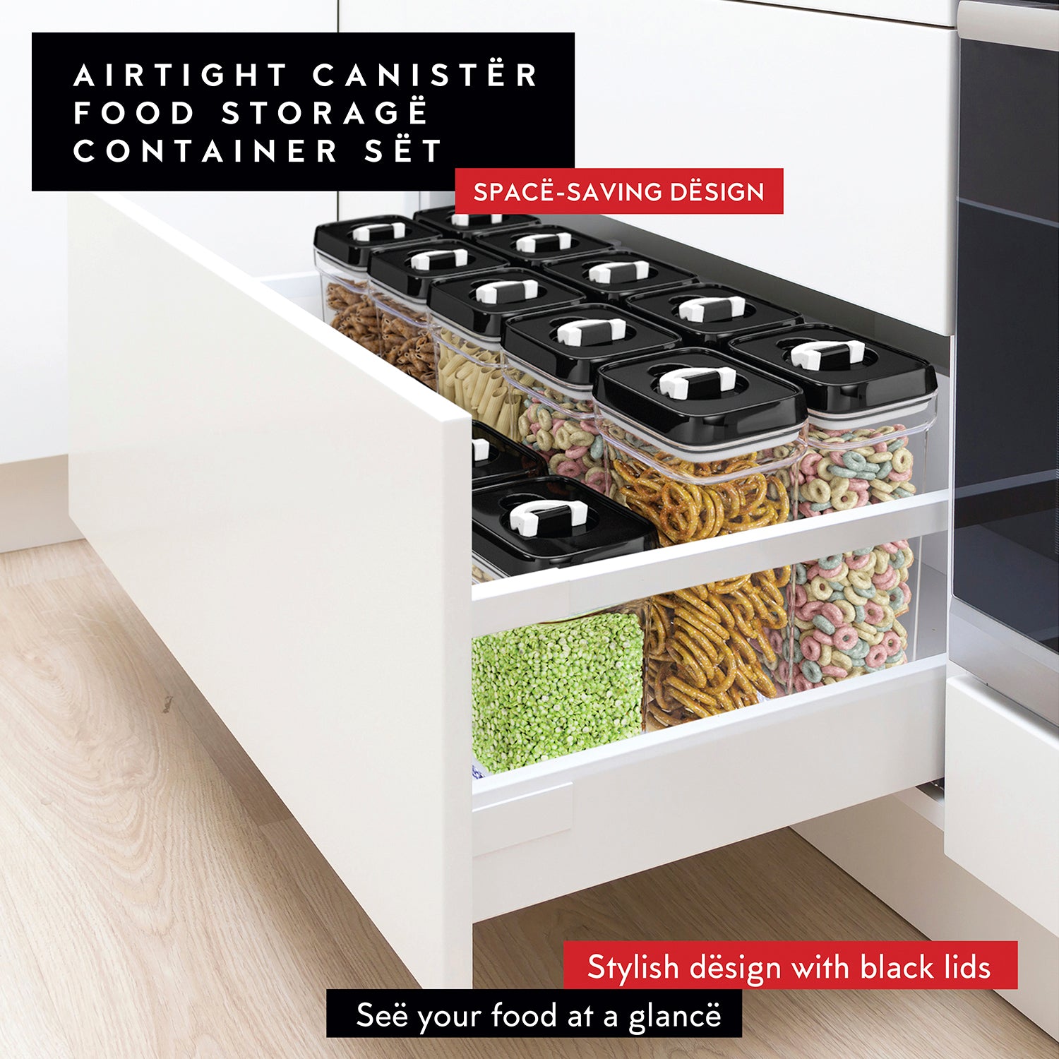 mDesign Airtight Food Storage Container with Lid for Kitchen, Set