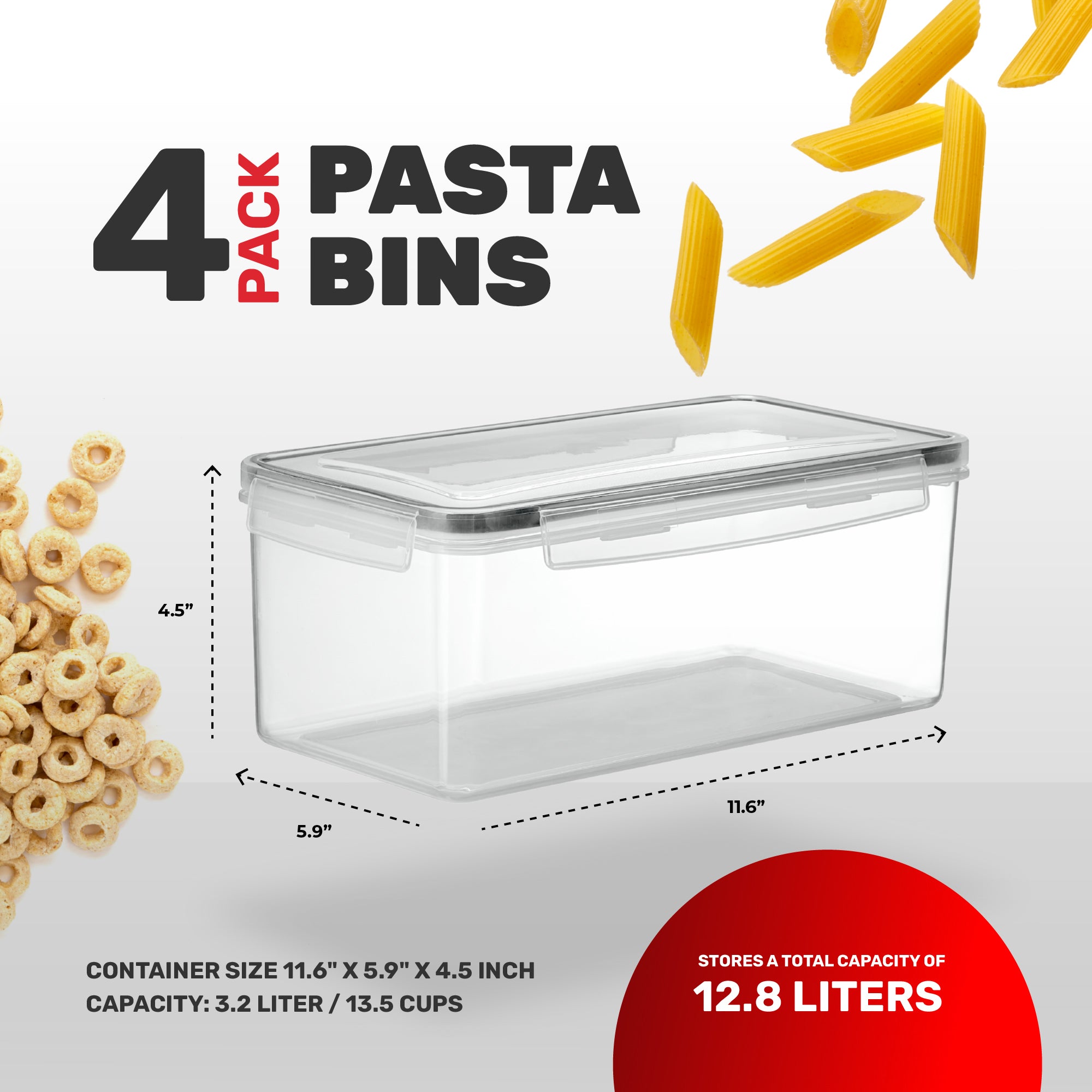 Home Kitchen Transparent Thick Plastic Airtight Tall Food Storage Container  Set - Ideal for Spaghetti, Noodles & Pasta - Kitchen & Pantry Organization  with Durable Lids 