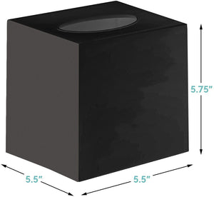 Tissue Box Cover Square - Facial Cube Tissue Box Holder Case Dispenser for Bathroom Vanity Countertop, Bedroom Dresser, Office Desk or Night Stand Table, 2 Pack - Black