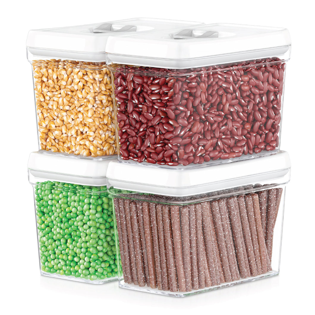 Airtight Food Storage Containers with White Lids Sugar & Flour Canister  – 4 Piece Set