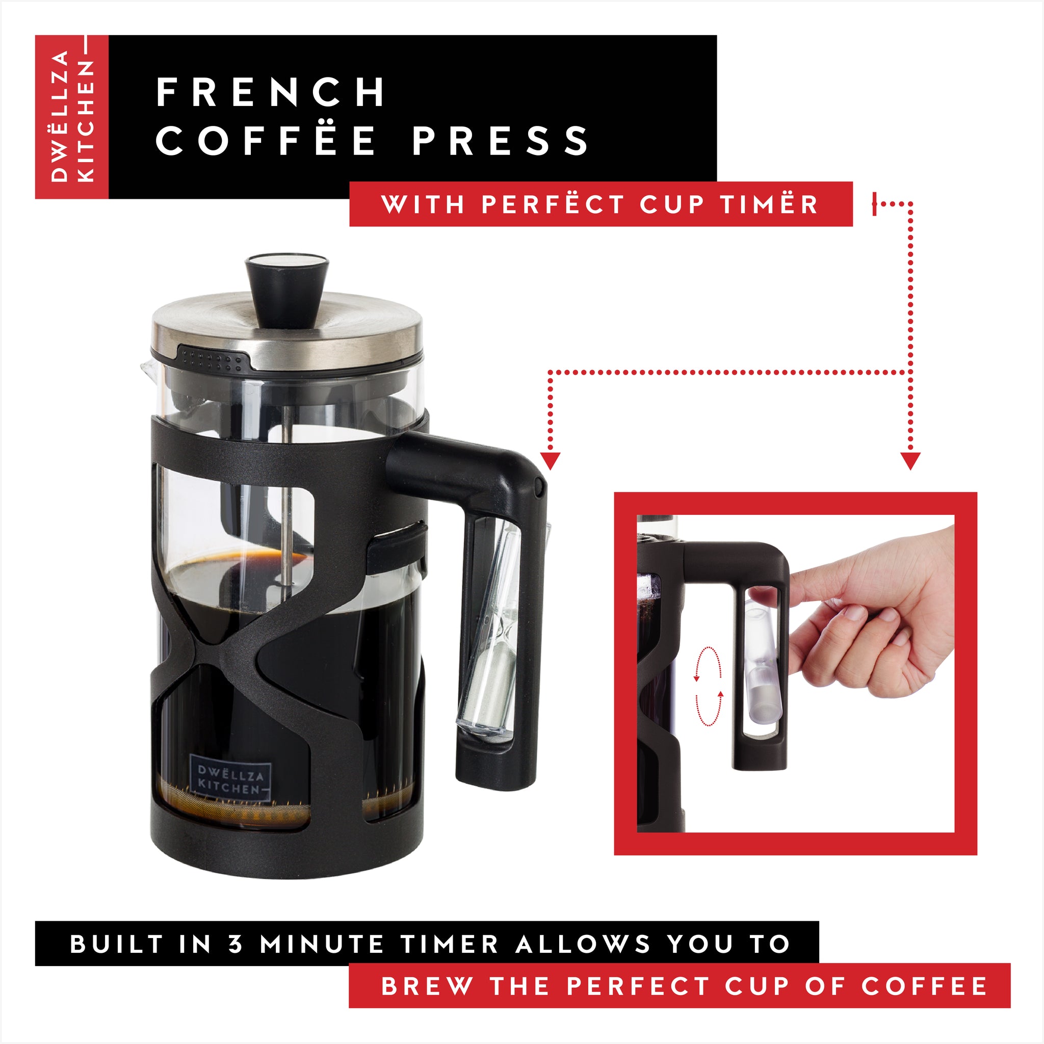 Tilz Collection Coffee Cafetiere French Press Coffee Maker for Ground Coffee with 9 Flavoured Ground Coffee and Measuring Spoons Coffee Gift