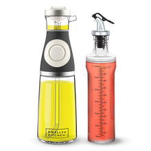 Olive Oil and Vinegar Dispenser Bottle Set - 2 Piece - Superior Glass with Drip-Free Spouts Includes a 17oz 500ml Measuring Bottle and a 12 oz 350 ml Vinegar Bottle