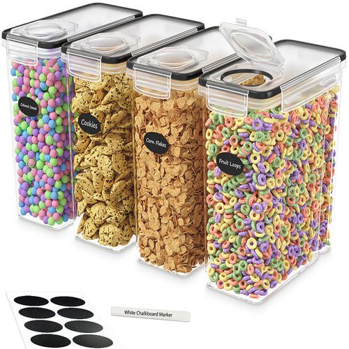 Cereal Containers Storage Set - 4 Piece Airtight Food Storage Containers Cereal Dispenser (135.2oz) Kitchen & Pantry Organization, 8 Labels 1 Marker, Canister for Sugar & Flour