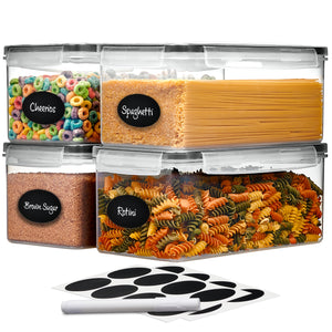 Airtight Food Storage Containers Set of 4 - Pasta Containers for Pantry Organization and Storage, BPA Free Spaghetti Container, Air Tight House Kitchen Storage Containers